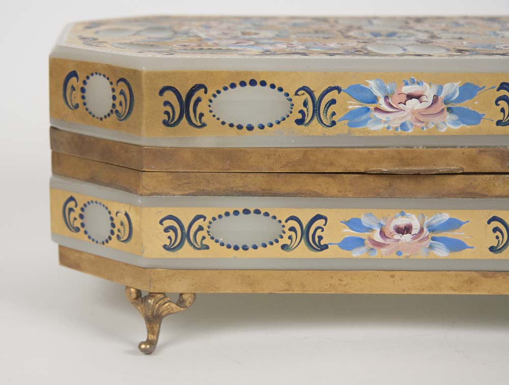 French Opaline Glass Painted Box