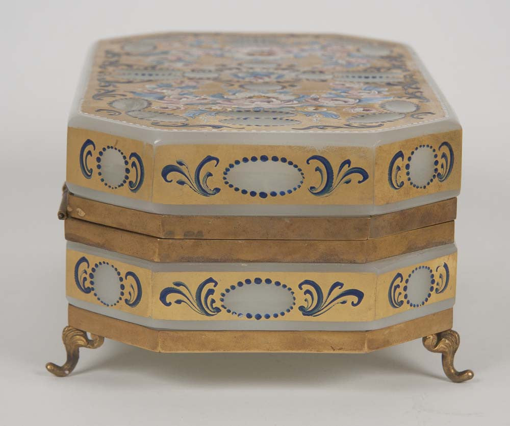 French Opaline Glass Painted Box
