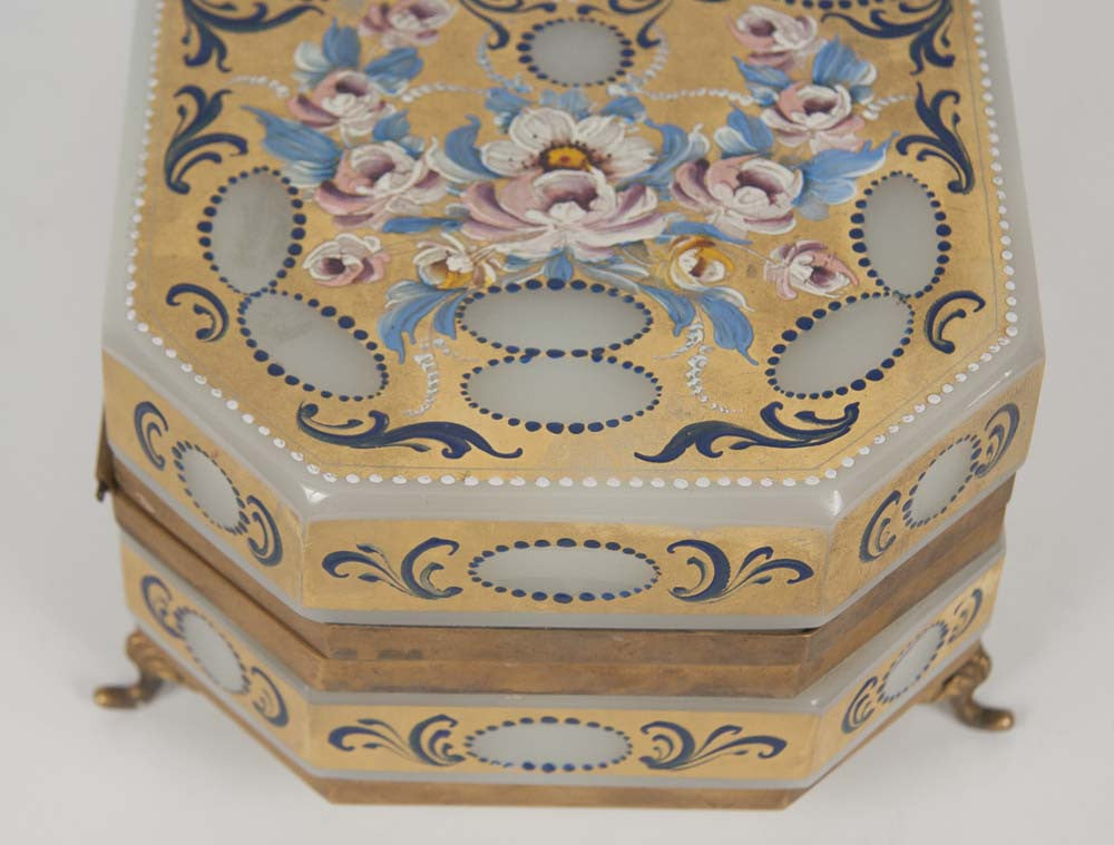 French Opaline Glass Painted Box