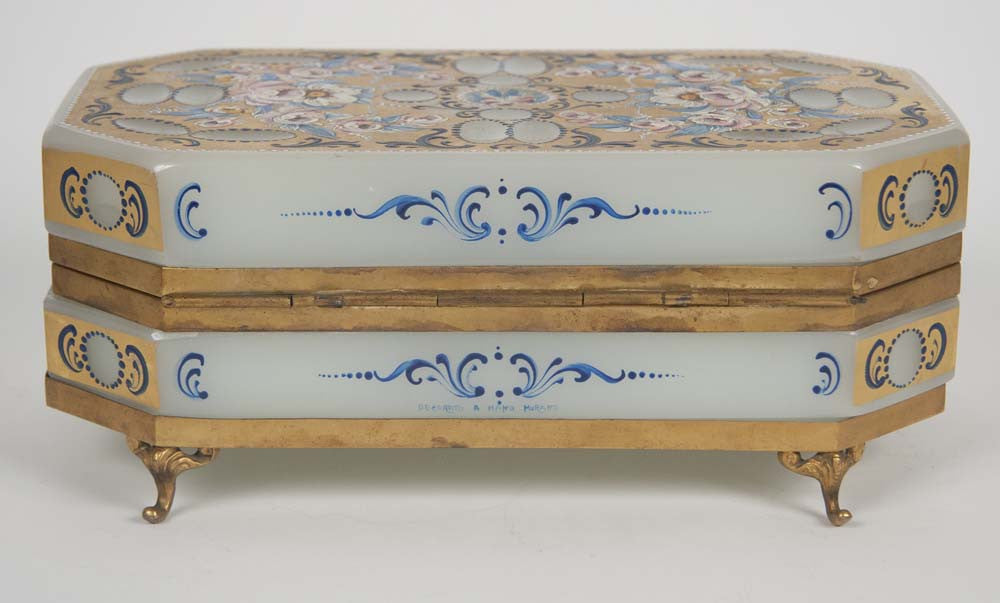 French Opaline Glass Painted Box