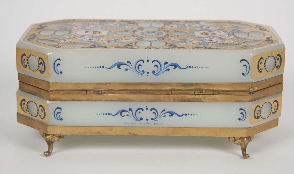 French Opaline Glass Painted Box