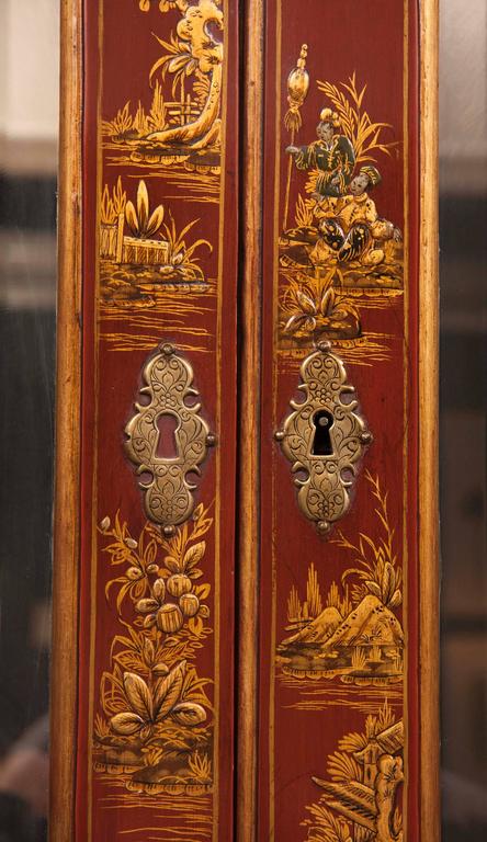 English Scarlet Gilt and Polychrome Japanned Secretary