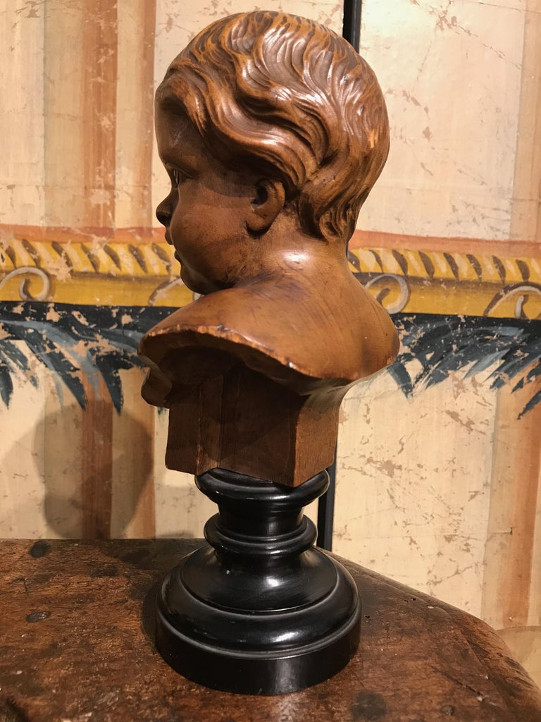 Pair of South German Carved Wood Busts of Putti