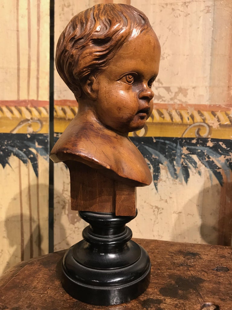 Pair of South German Carved Wood Busts of Putti