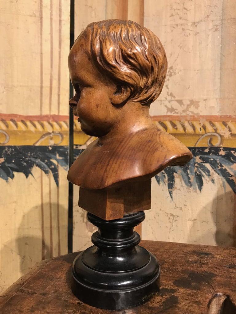 Pair of South German Carved Wood Busts of Putti