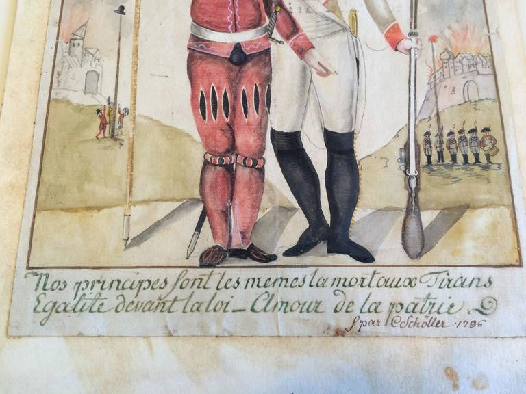 18th Century French or Swiss Military Watercolor, Signed and Dated