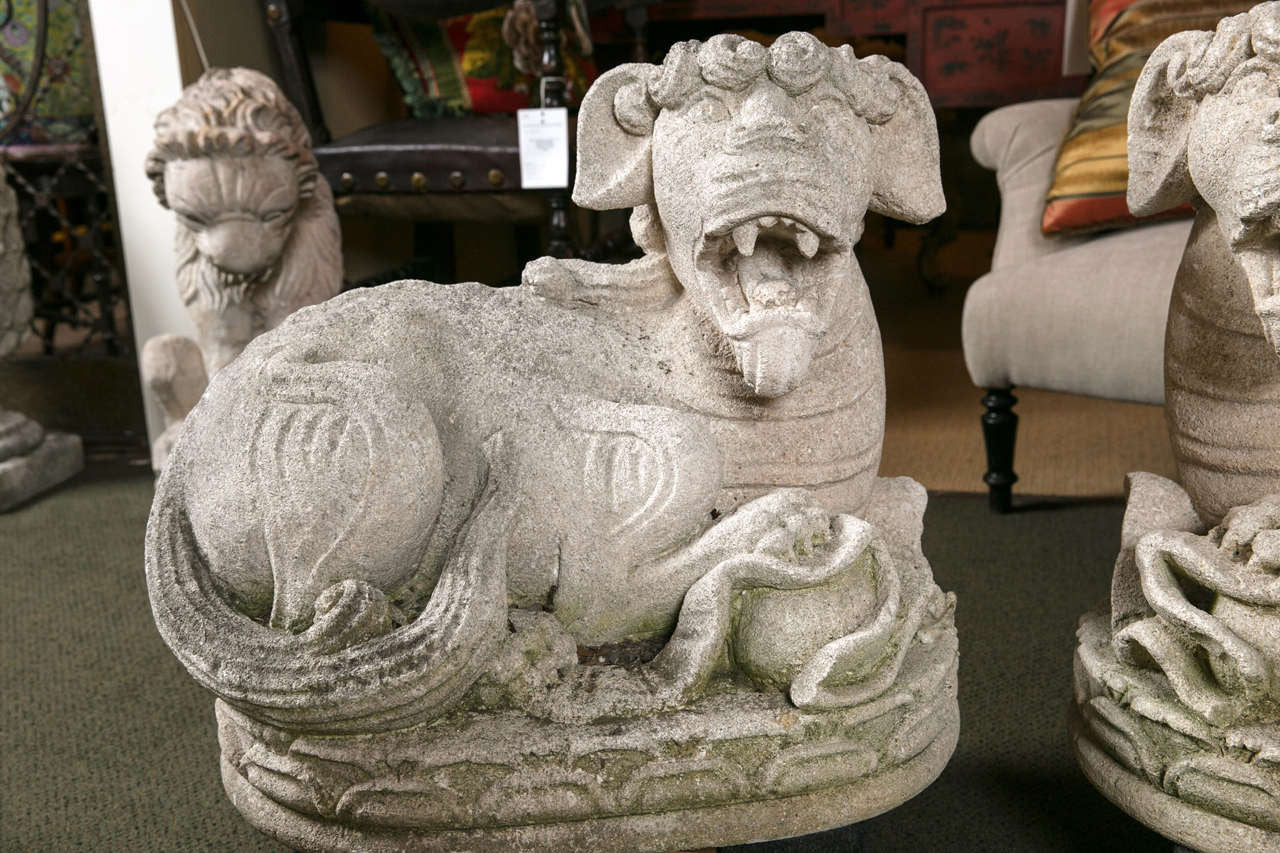 Carved Stone Foo Dogs