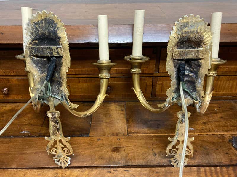 Pair 19th Century French Neoclassical Gilt Bronze Wall Sconces