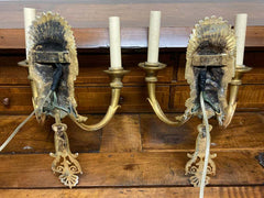 Pair 19th Century French Neoclassical Gilt Bronze Wall Sconces