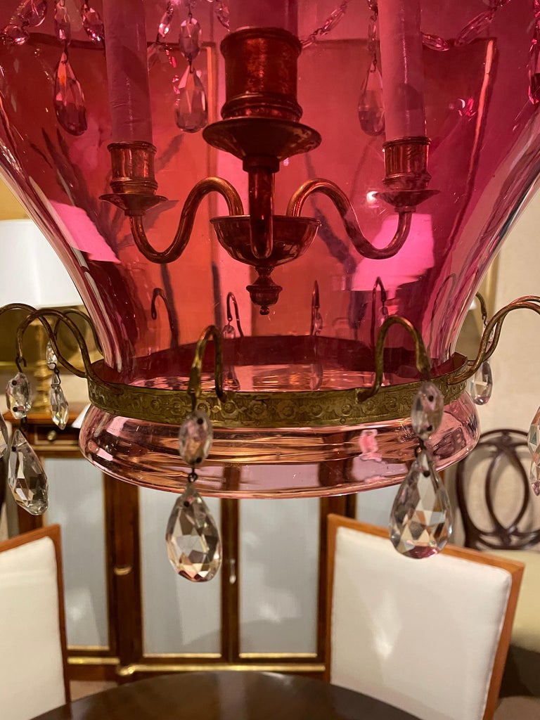 18th/19th Century Cranberry and Glass Lantern with Gilt Metal and Cut Glass