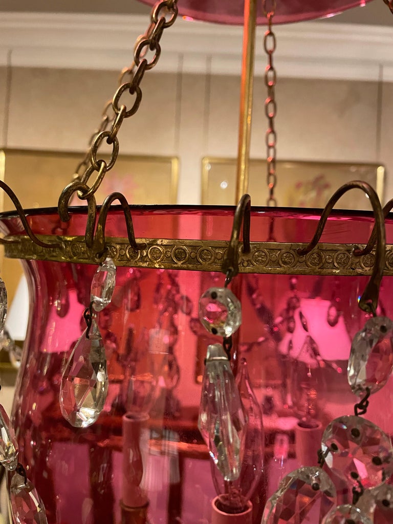 18th/19th Century Cranberry and Glass Lantern with Gilt Metal and Cut Glass