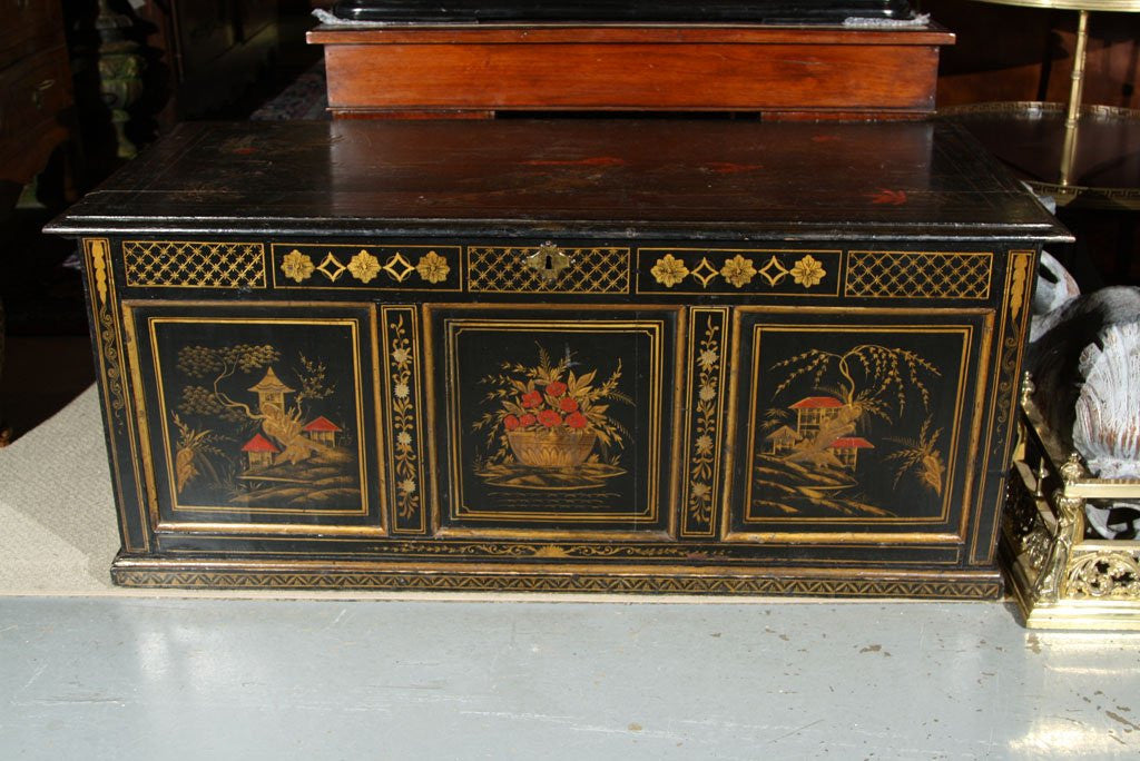 English Chinoiserie Painted Pine Chest