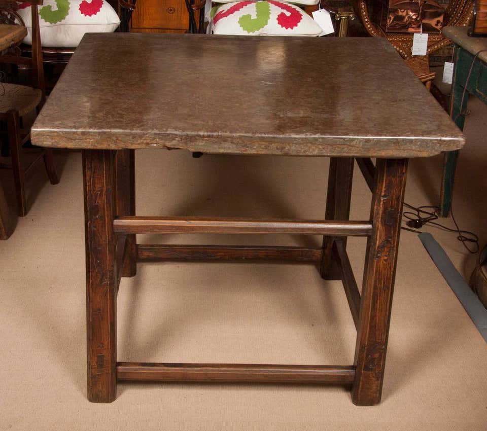 Square Stone-Topped Elmwood Table