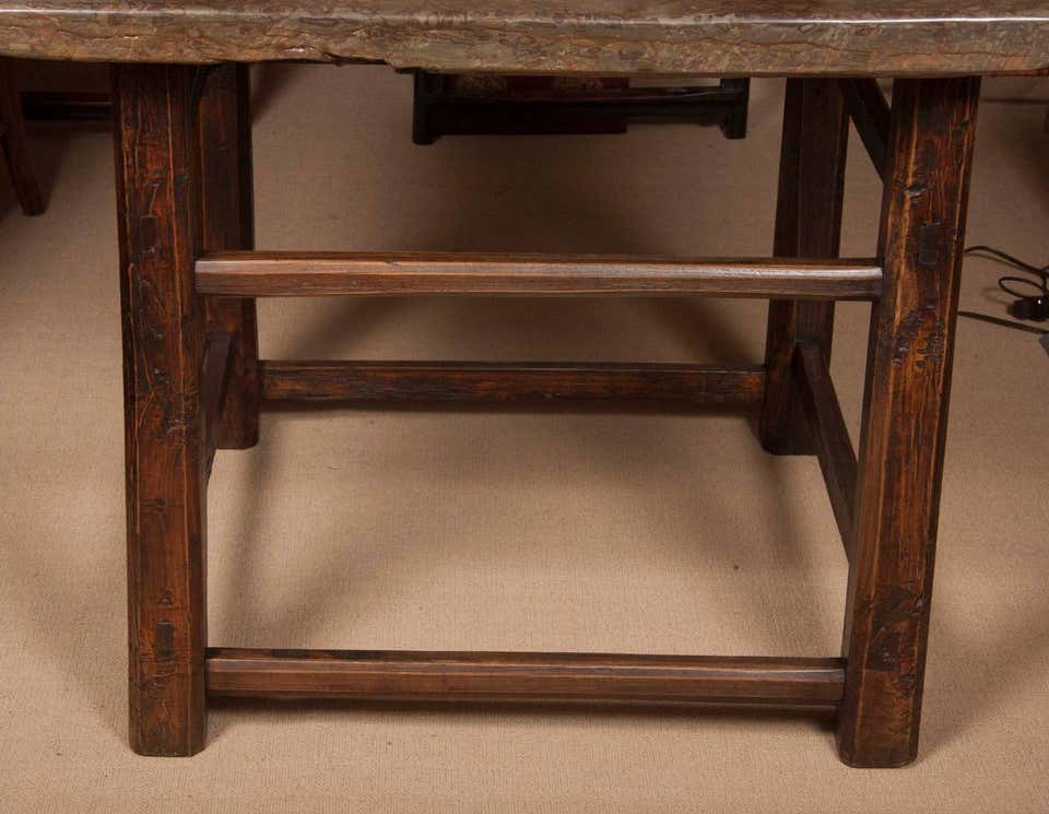 Square Stone-Topped Elmwood Table