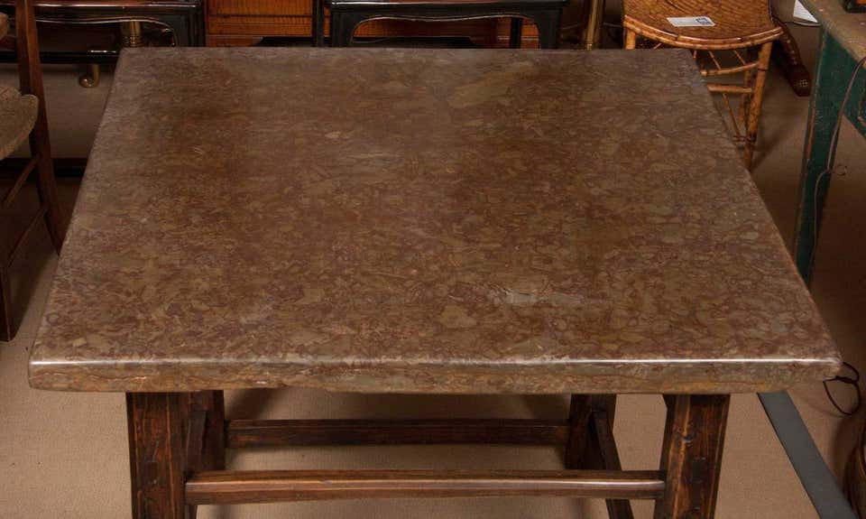 Square Stone-Topped Elmwood Table