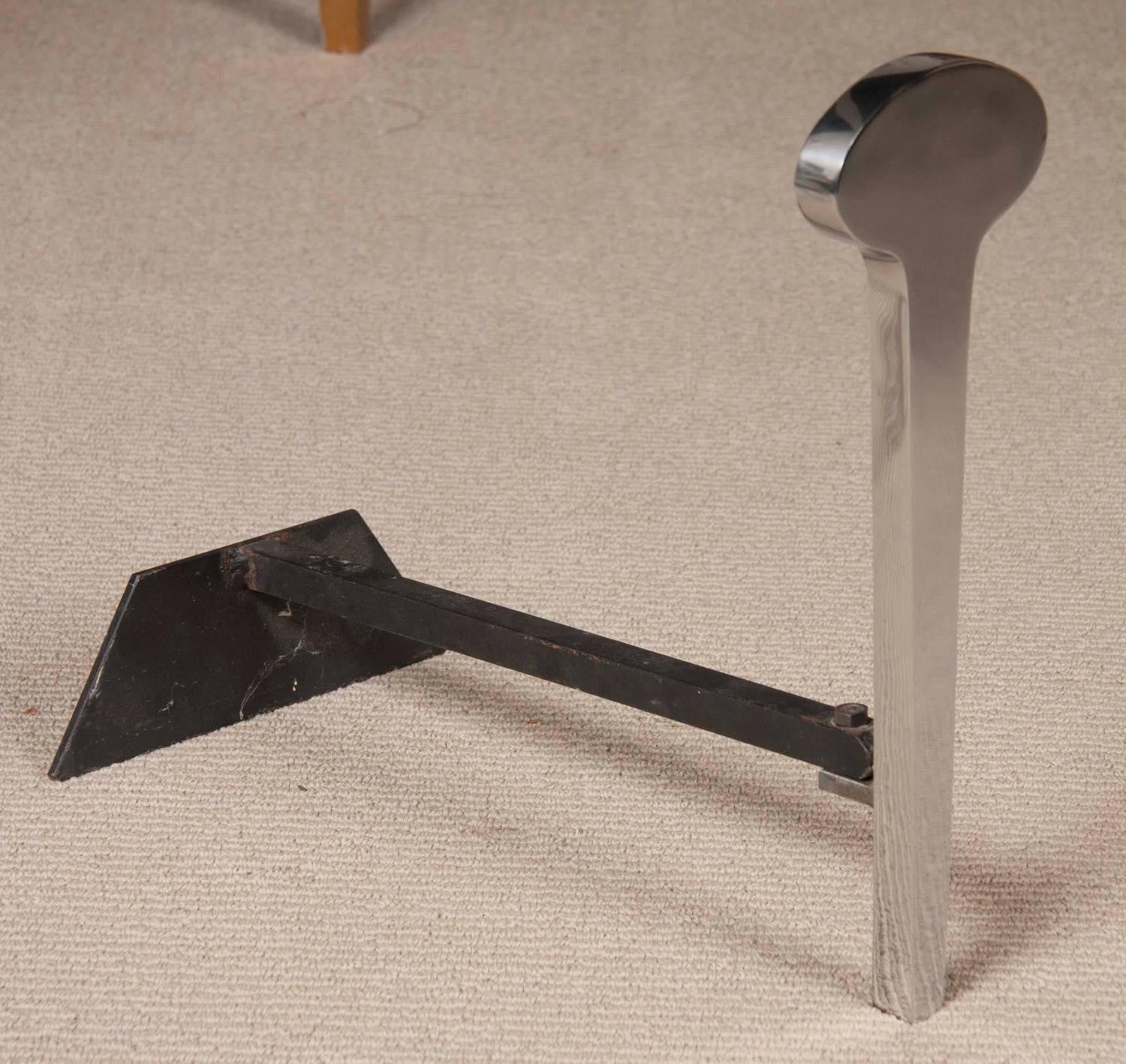 Chromed Steel Andirons Attributed to Francois Monnet
