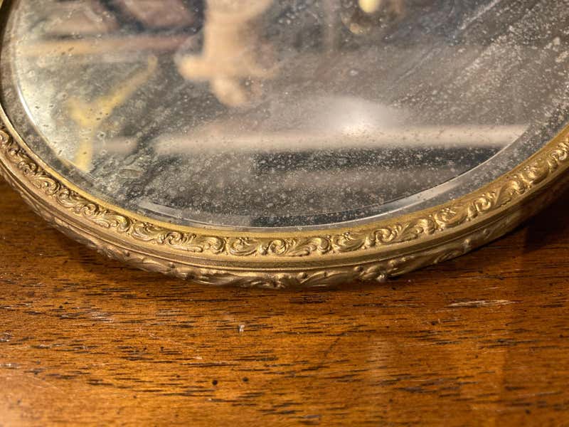 Chinese Carved Cinnabar and Brass Hand Mirror