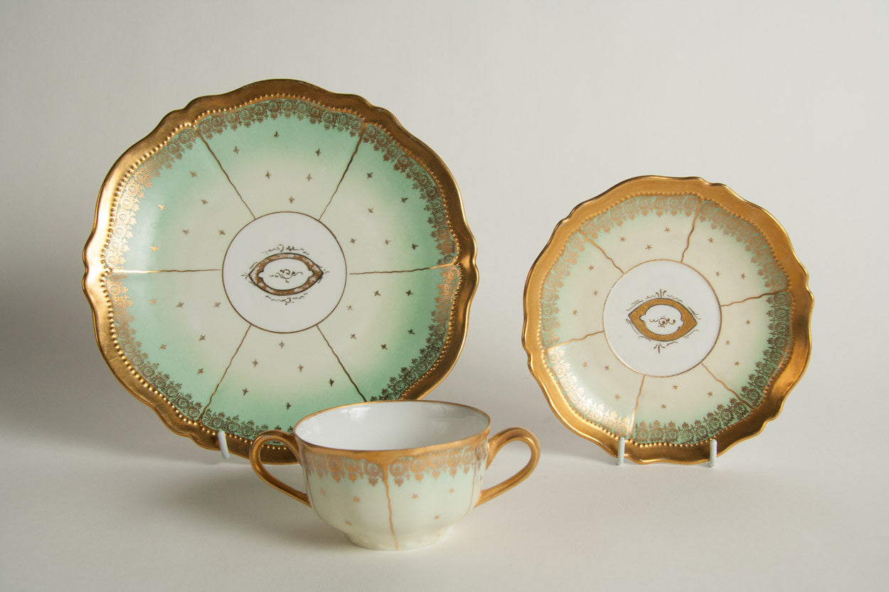 A 42 Piece Austrian Porcelain Egyptian Revival Luncheon Set By Oscar & Edgar Gutherz