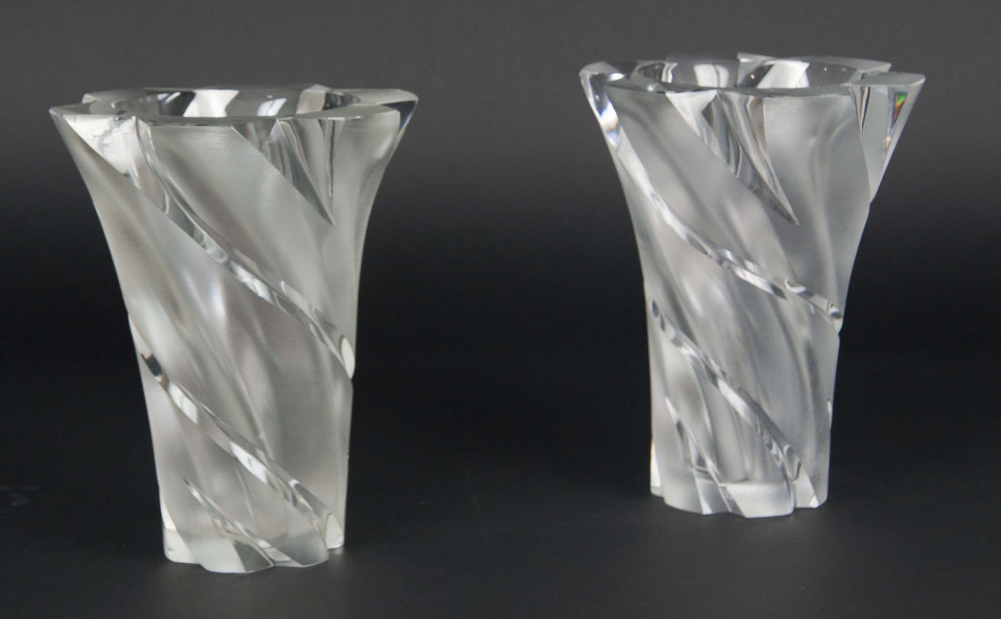 Pair of Lalique Frosted Crystal "Narcisse" Vases