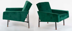 Pair of Upholstered Italian Mid-Century Armchairs with Walnut Tipped Legs