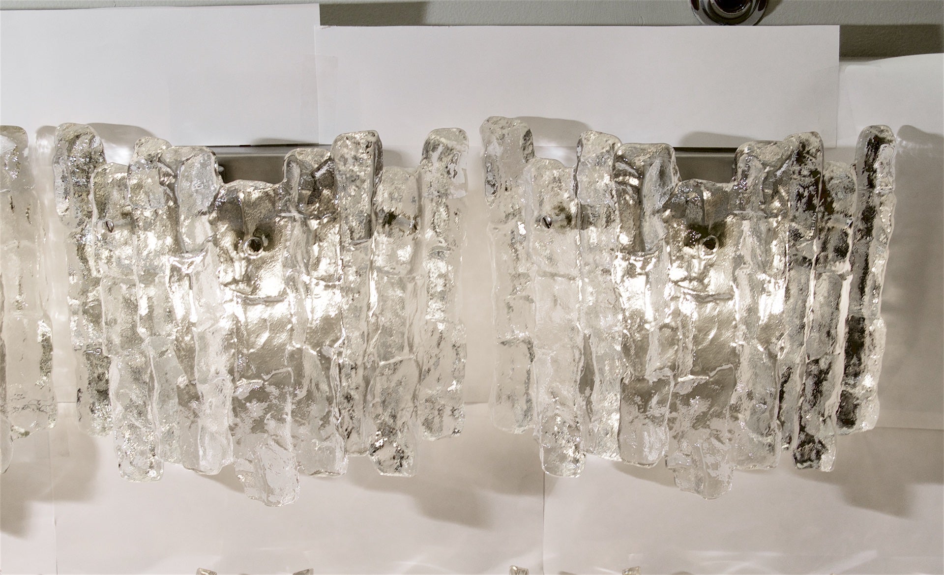 "Sierra" Ice Glass Wall Sconces with Nickel Tone Backplate by Kalmar Franken KG