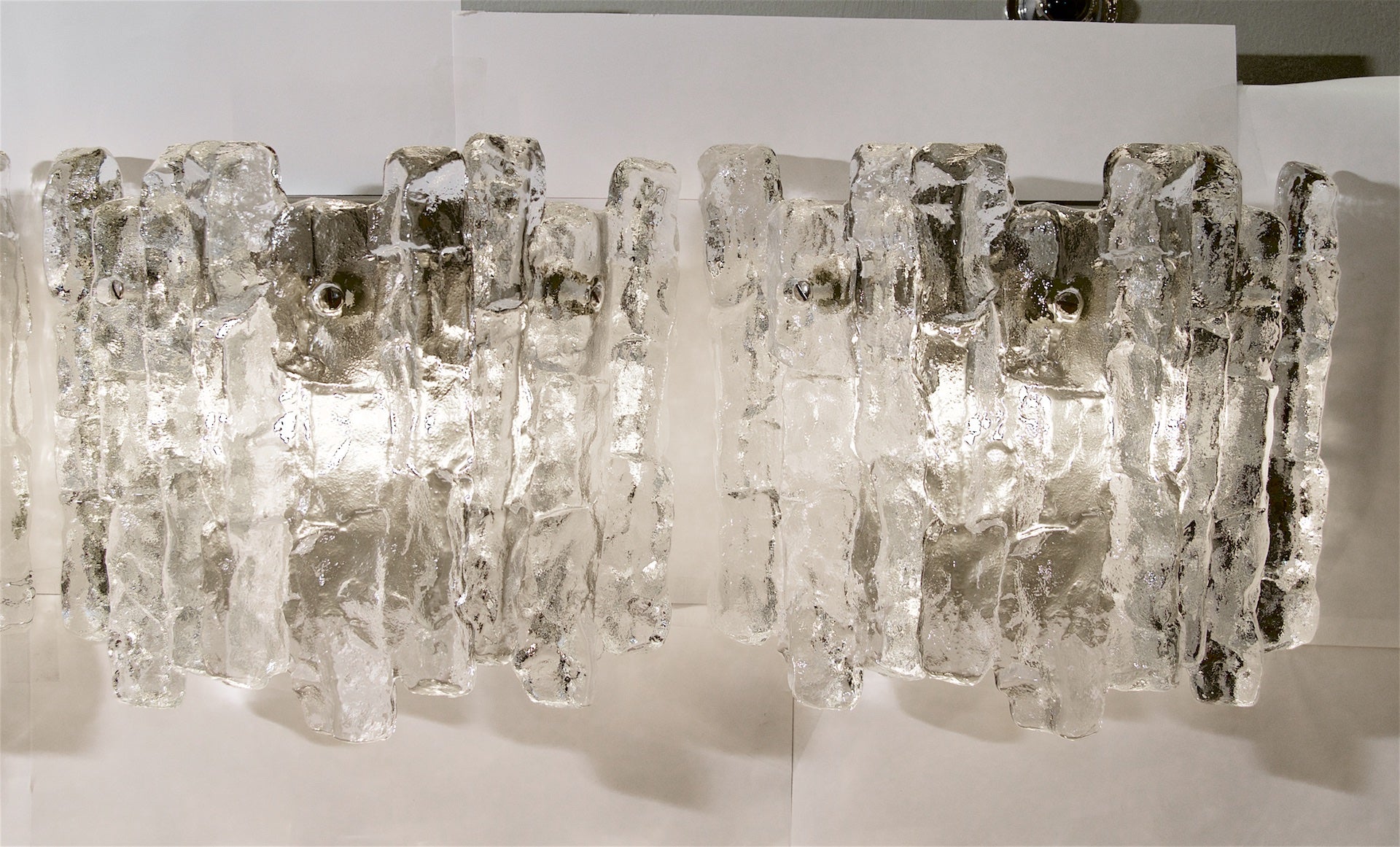 "Sierra" Ice Glass Wall Sconces with Nickel Tone Backplate by Kalmar Franken KG