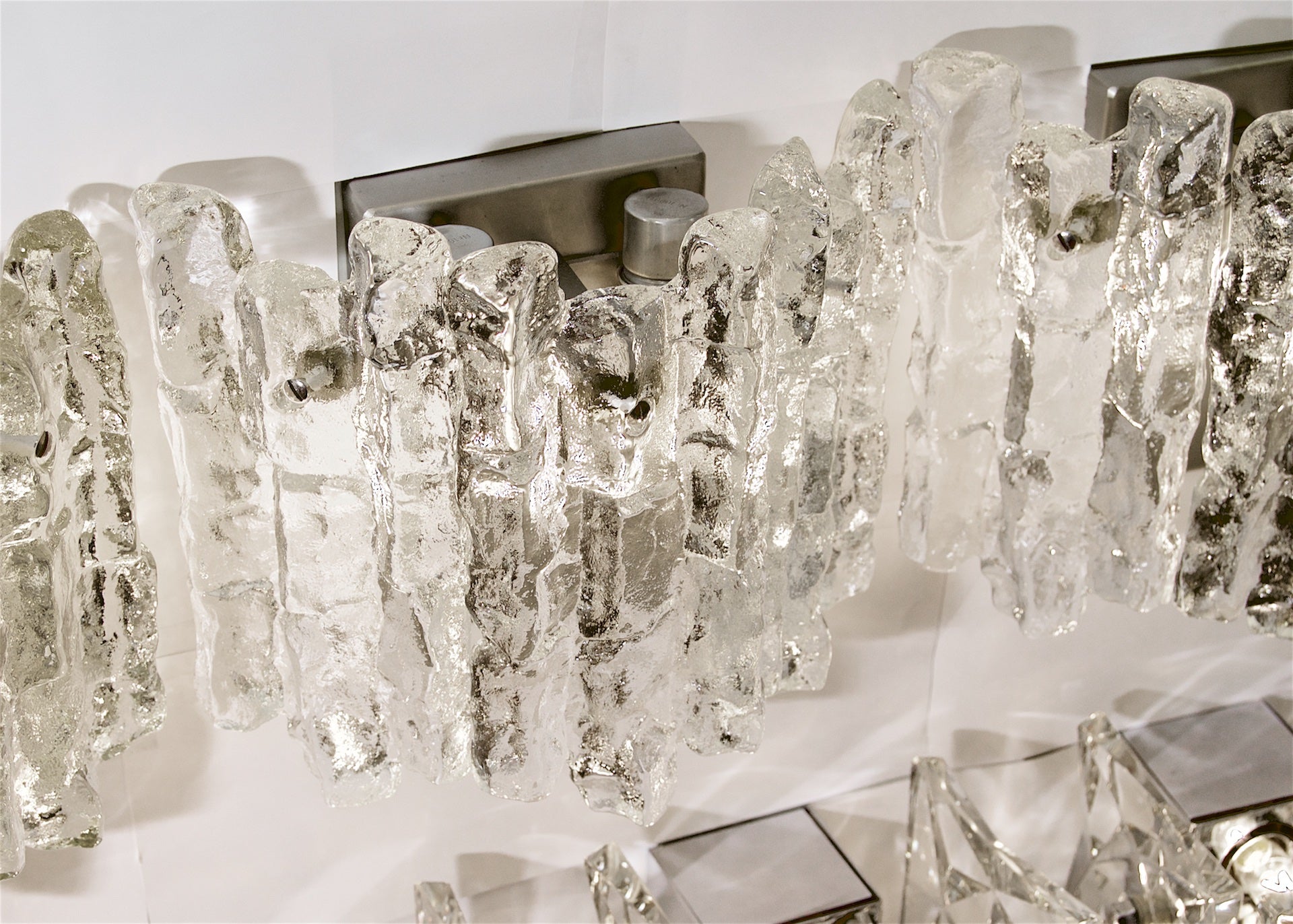 "Sierra" Ice Glass Wall Sconces with Nickel Tone Backplate by Kalmar Franken KG