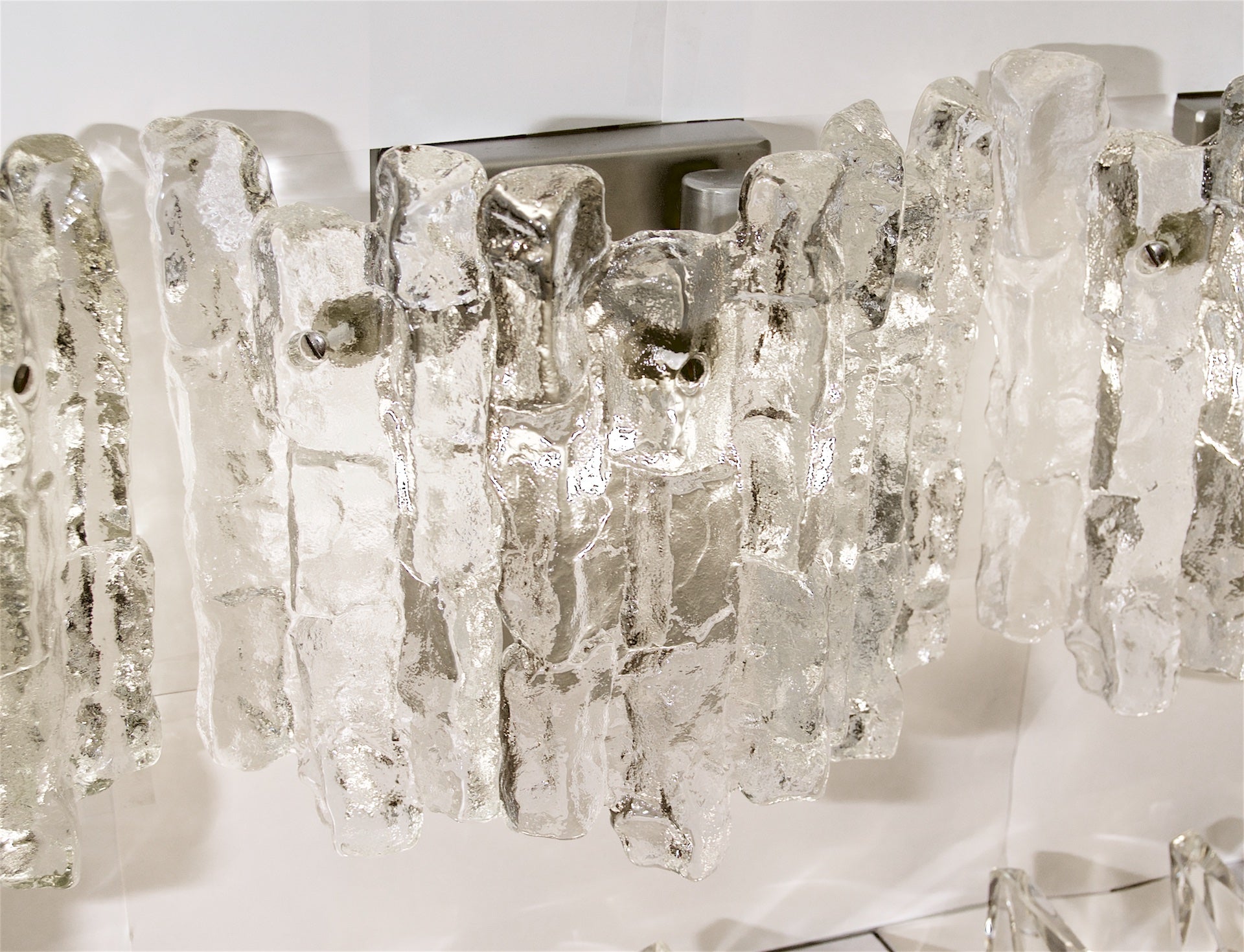 "Sierra" Ice Glass Wall Sconces with Nickel Tone Backplate by Kalmar Franken KG
