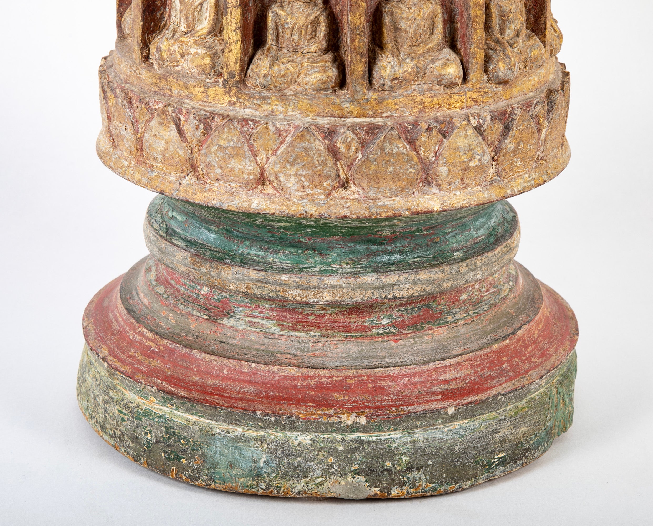 19th Burmese Carved and Giltwood Stupa with Buddhas in Niches