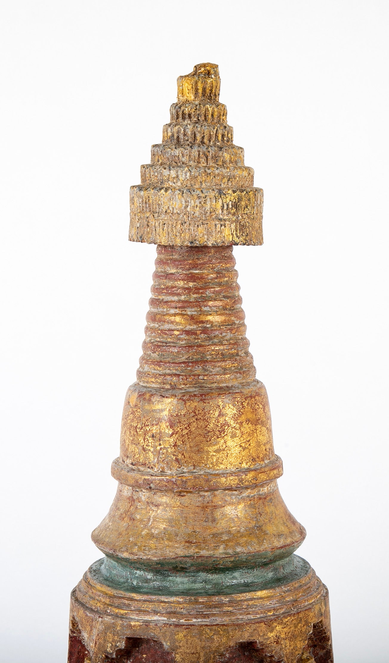 19th Burmese Carved and Giltwood Stupa with Buddhas in Niches
