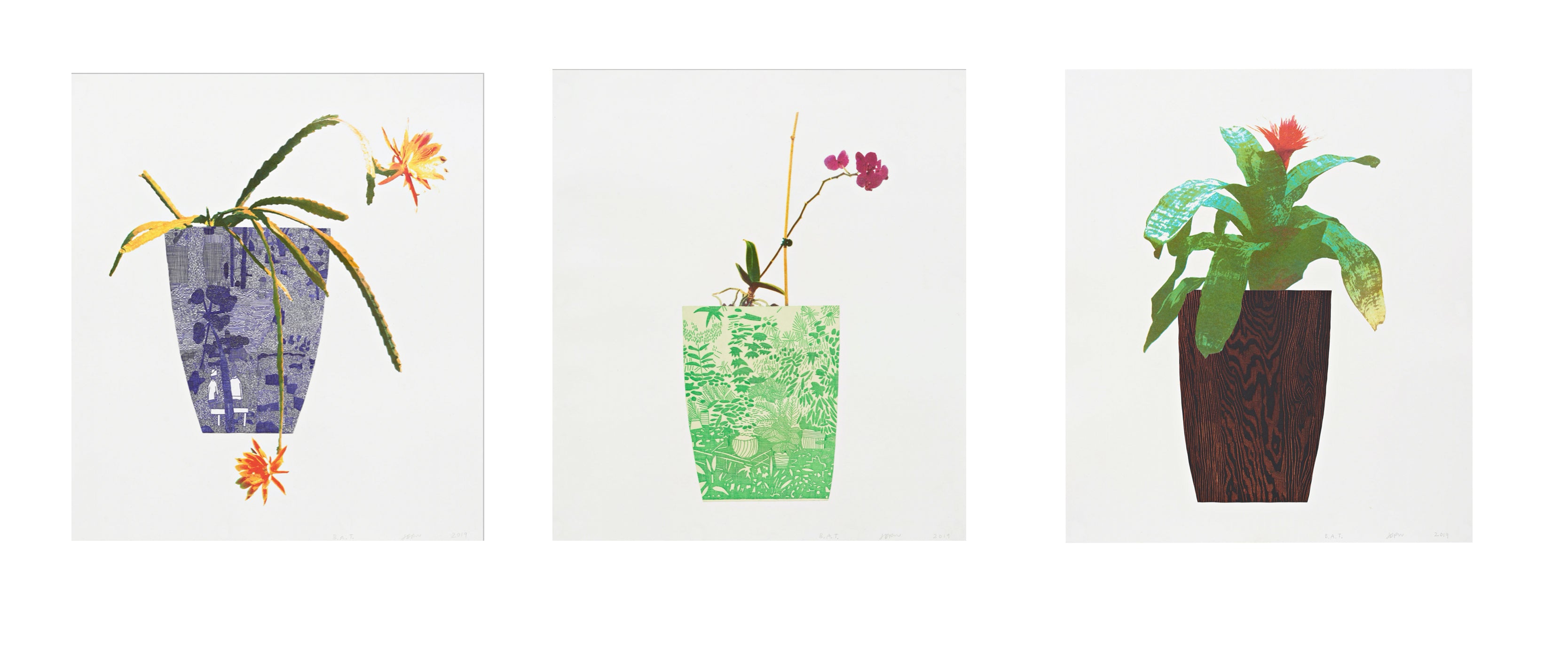 Jonas Wood, "Three Landscape Pots" 2019