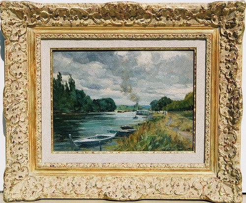 Alexandre JACOB (French, 1876-1972) A River Landscape with barges Circa 1890