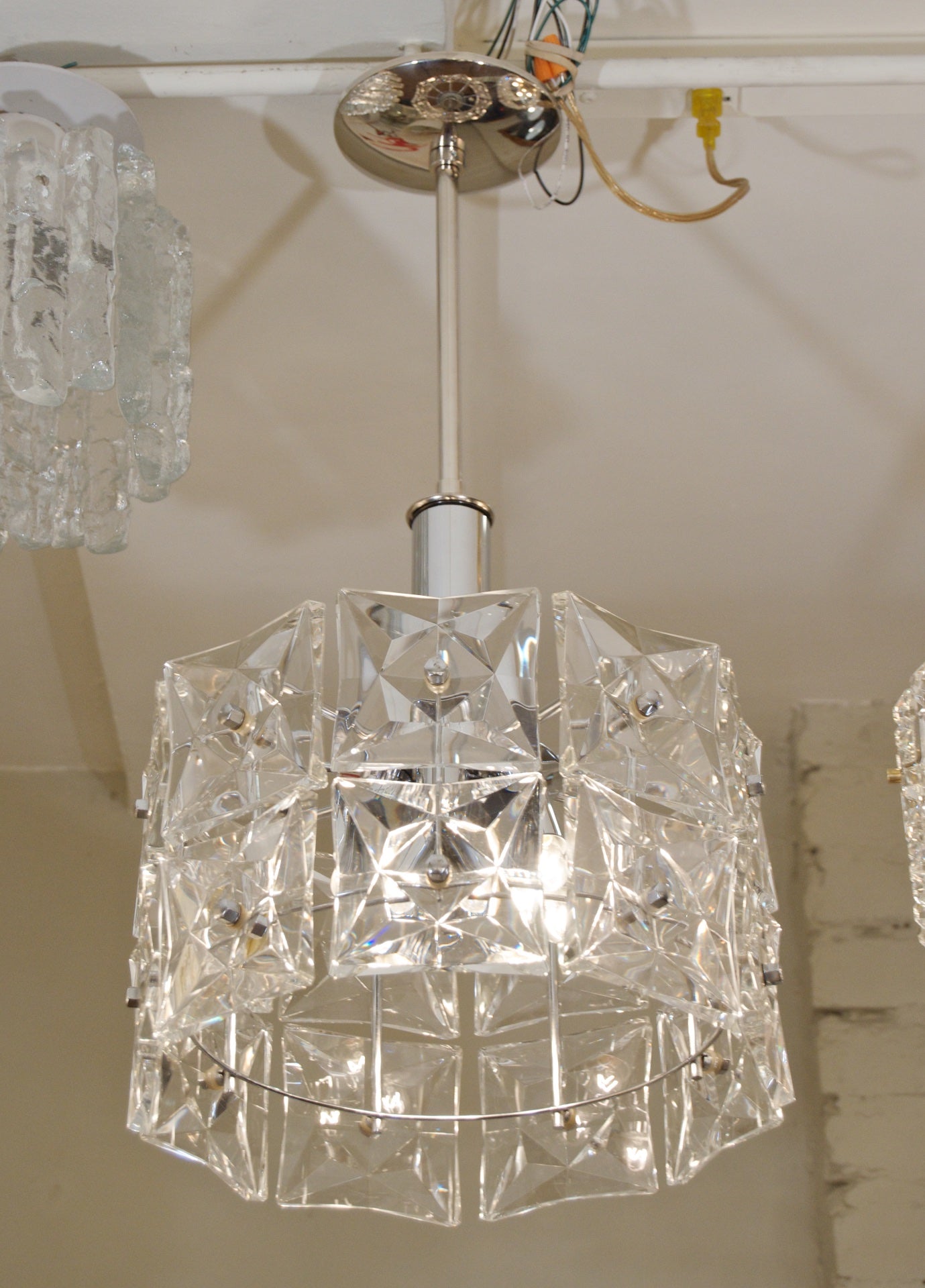 Two-Tier Chrome Drum-Form Chandelier with Square Crystals by Kinkeldey