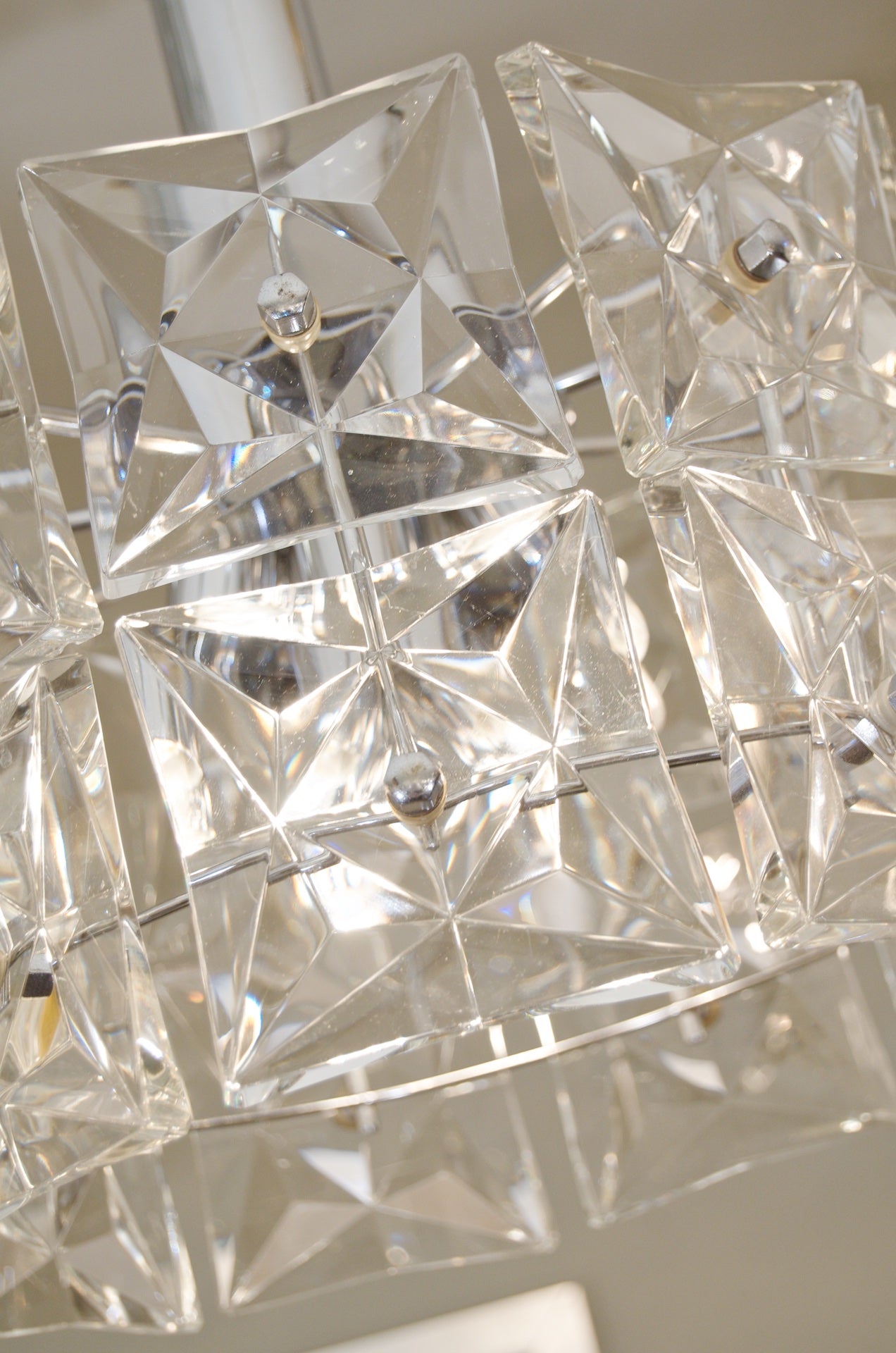 Two-Tier Chrome Drum-Form Chandelier with Square Crystals by Kinkeldey