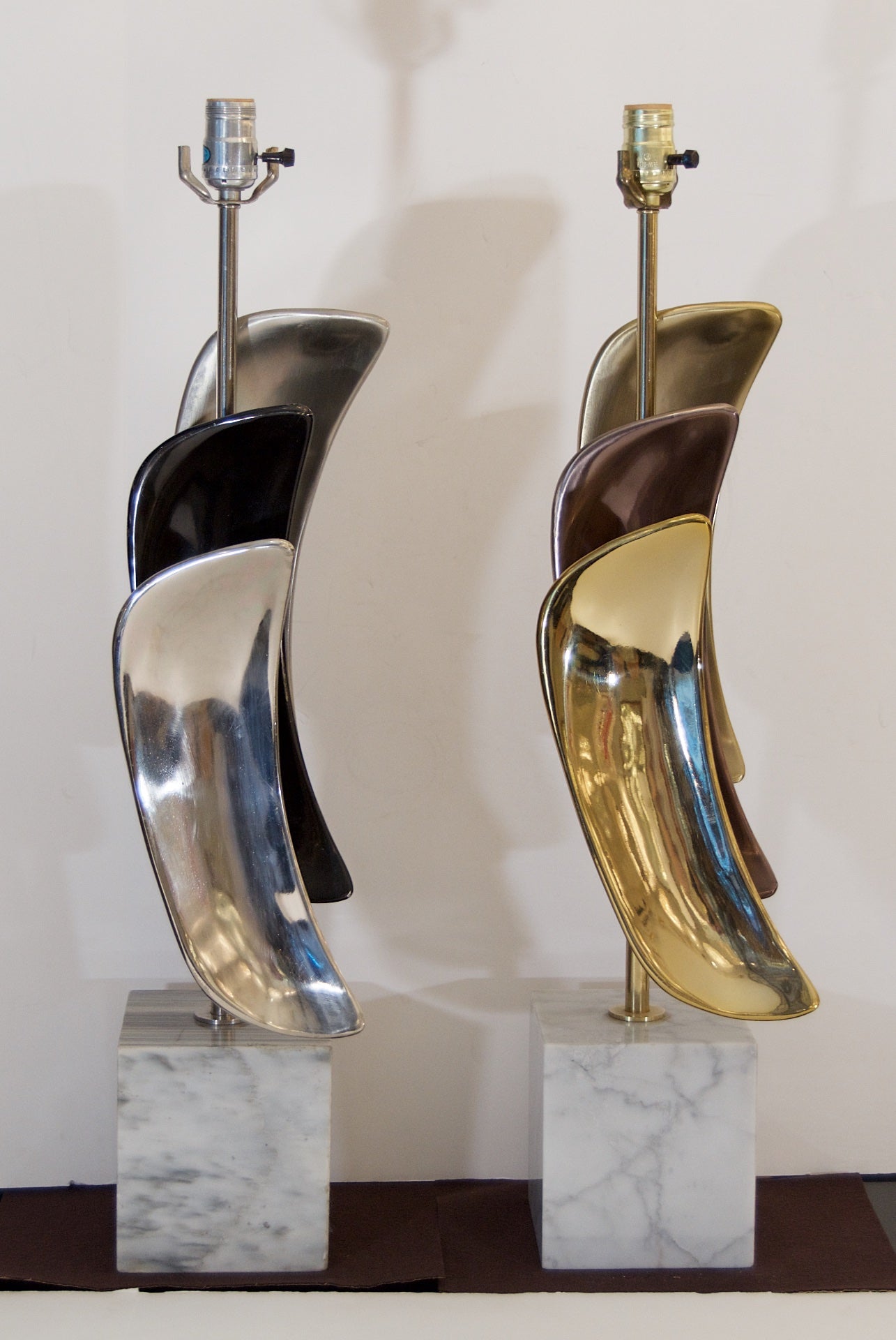 Sculptural Brass & Chrome Table Lamps by Laurel Lamp Company
