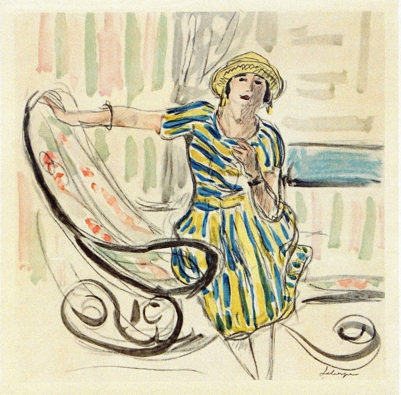 LEBASQUE, Henri (French, 1865-1937) “The striped Dress” – 1925
