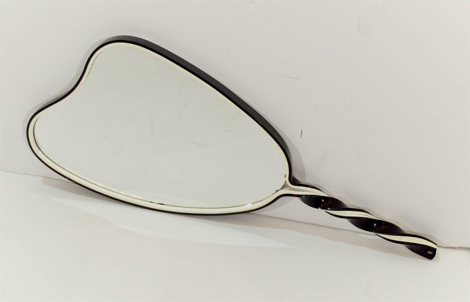 Organic Shaped Black and White Hand Mirror