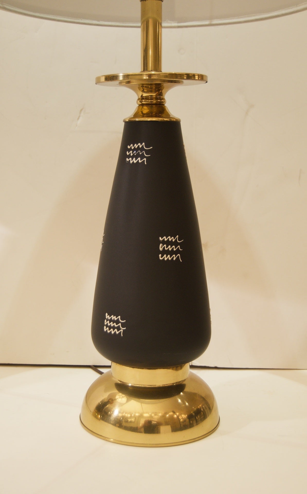 Black Enameled and Brass Table Lamps