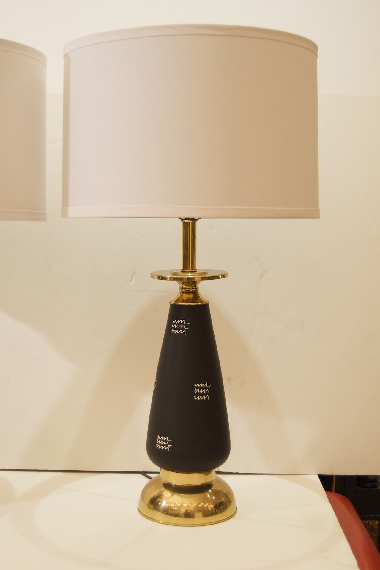 Black Enameled and Brass Table Lamps