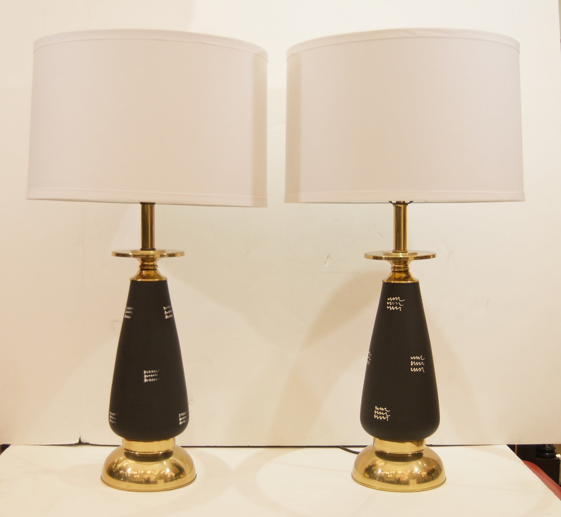 Black Enameled and Brass Table Lamps