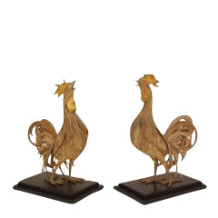 Pair of Tole Roosters with Gilt Detail