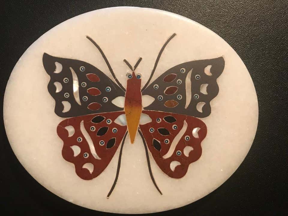 Anglo Indian Pietra Dura Inlaid Marble Butterfly Paperweight