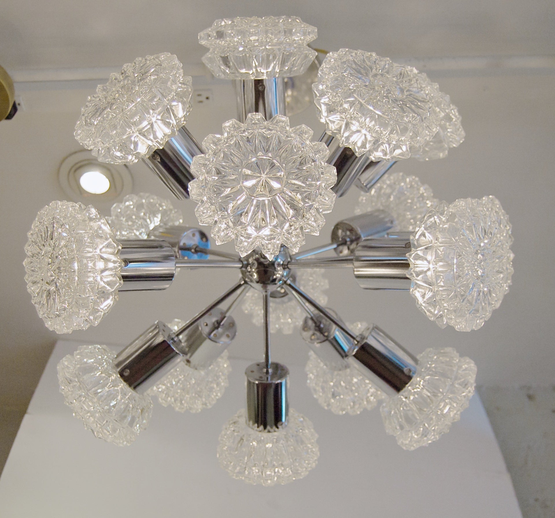 Eighteen-Arm Chrome Sputnik Chandelier by Richard Essig