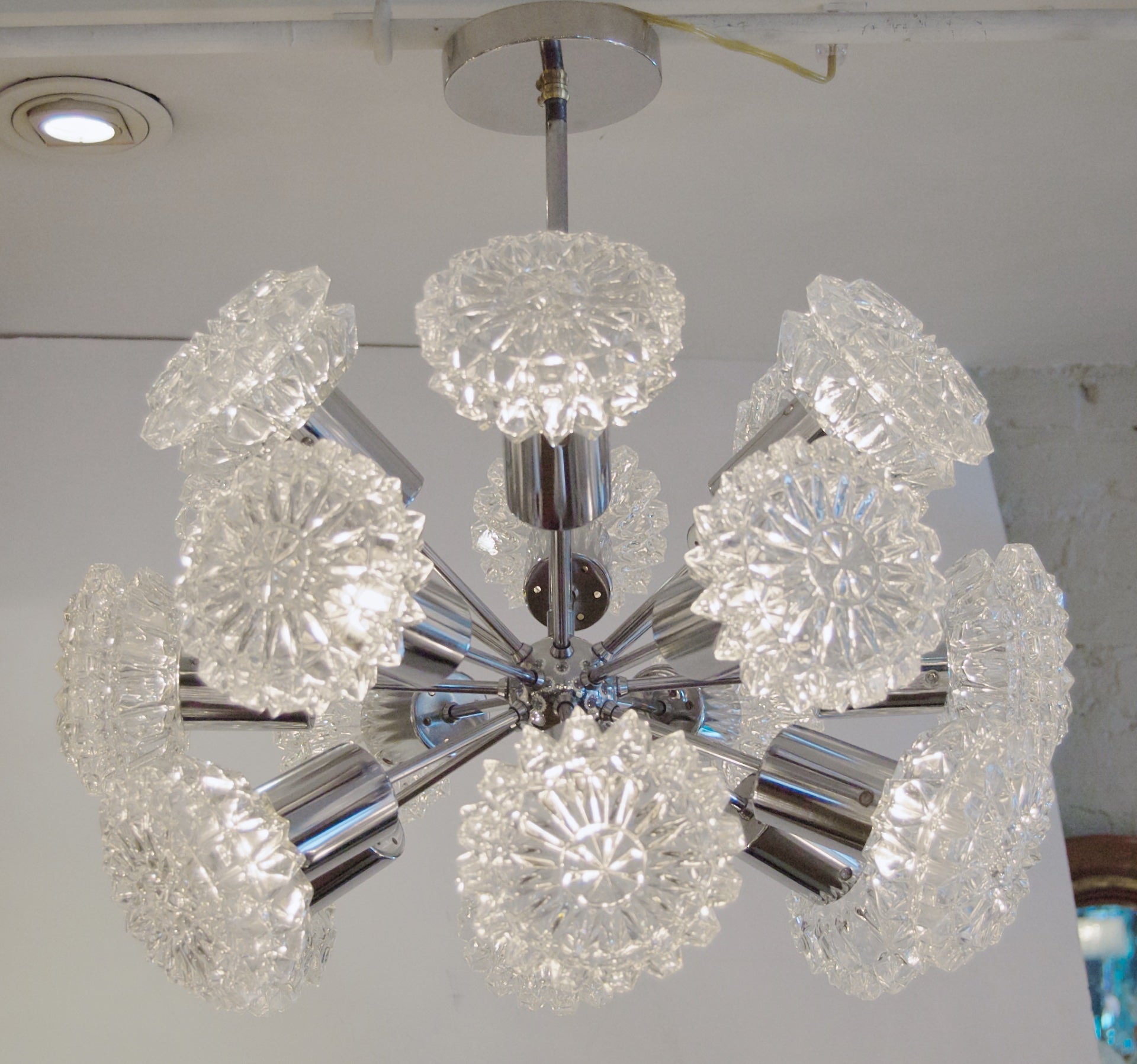 Eighteen-Arm Chrome Sputnik Chandelier by Richard Essig