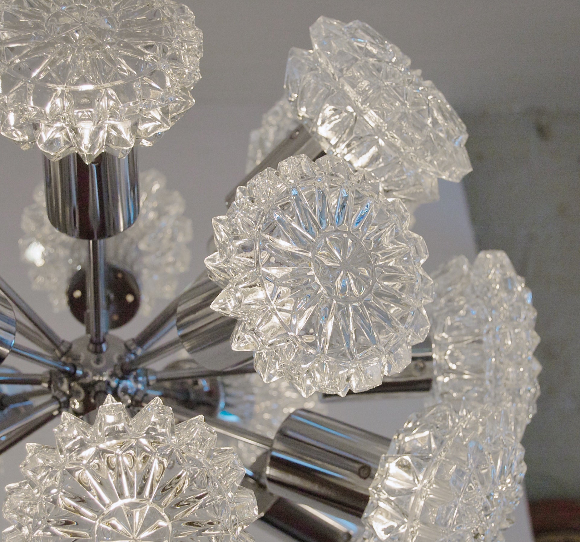 Eighteen-Arm Chrome Sputnik Chandelier by Richard Essig