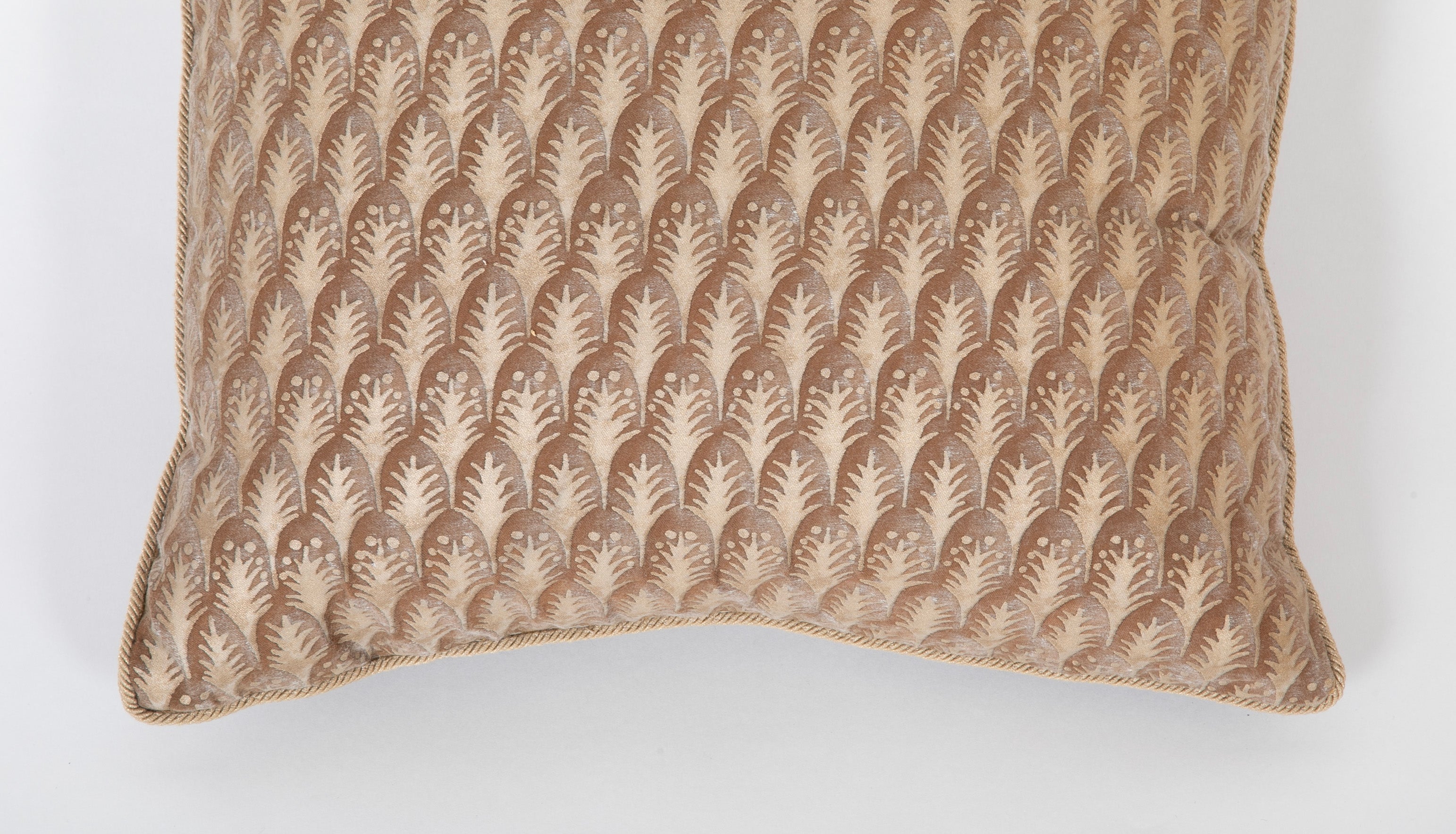A Pair of Fortuny Tobacco Color Plumette Pattern Pillows - Priced Individually