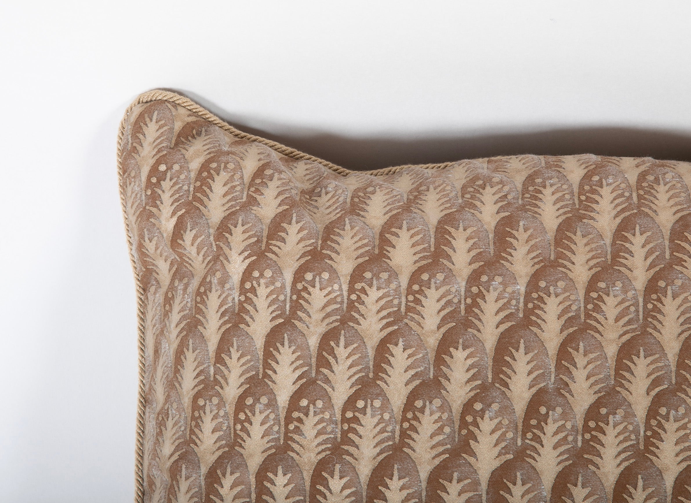 A Pair of Fortuny Tobacco Color Plumette Pattern Pillows - Priced Individually