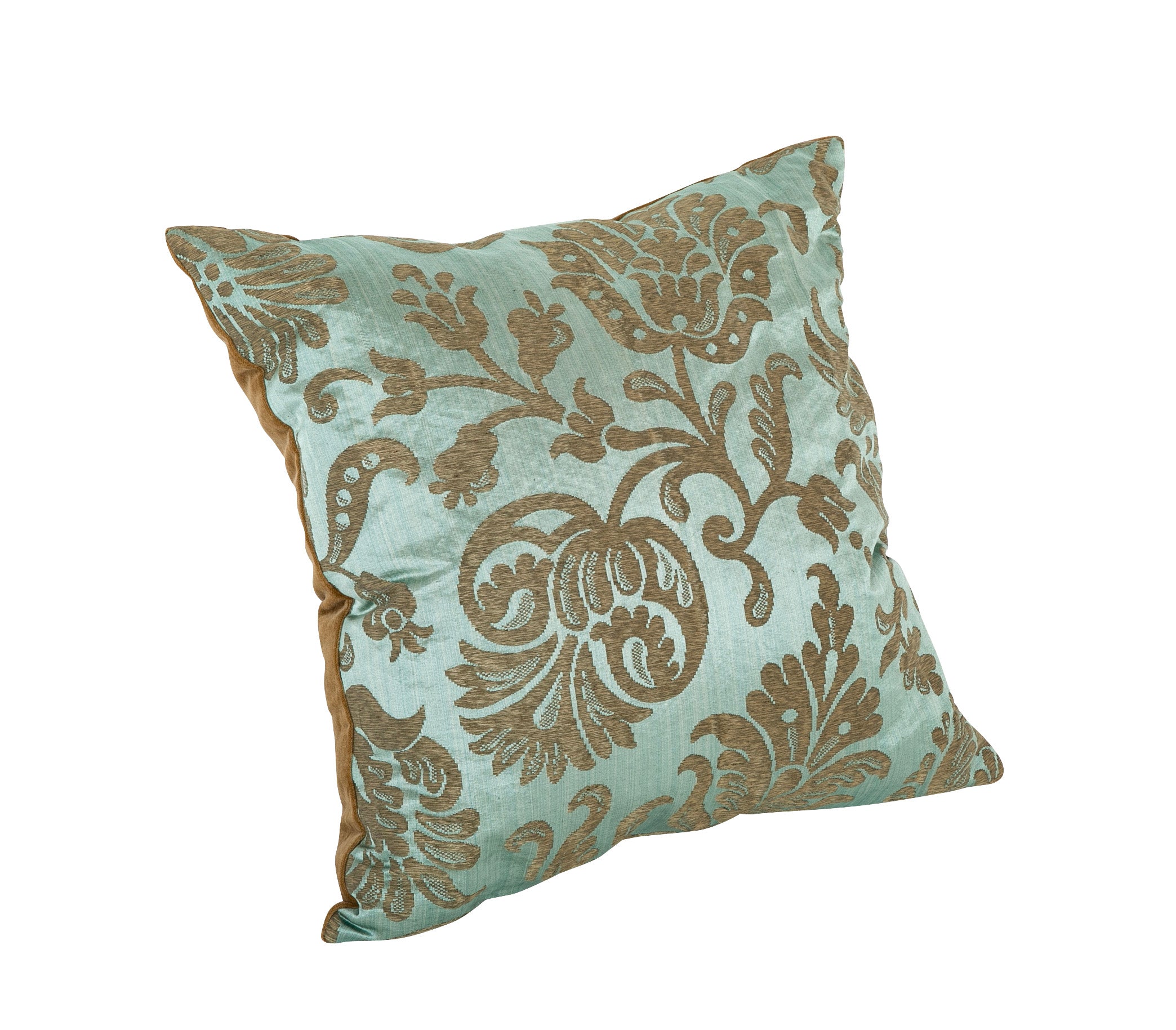 Beautiful Lampas Teal with Bronze Silk Pillow and Velvet Backing