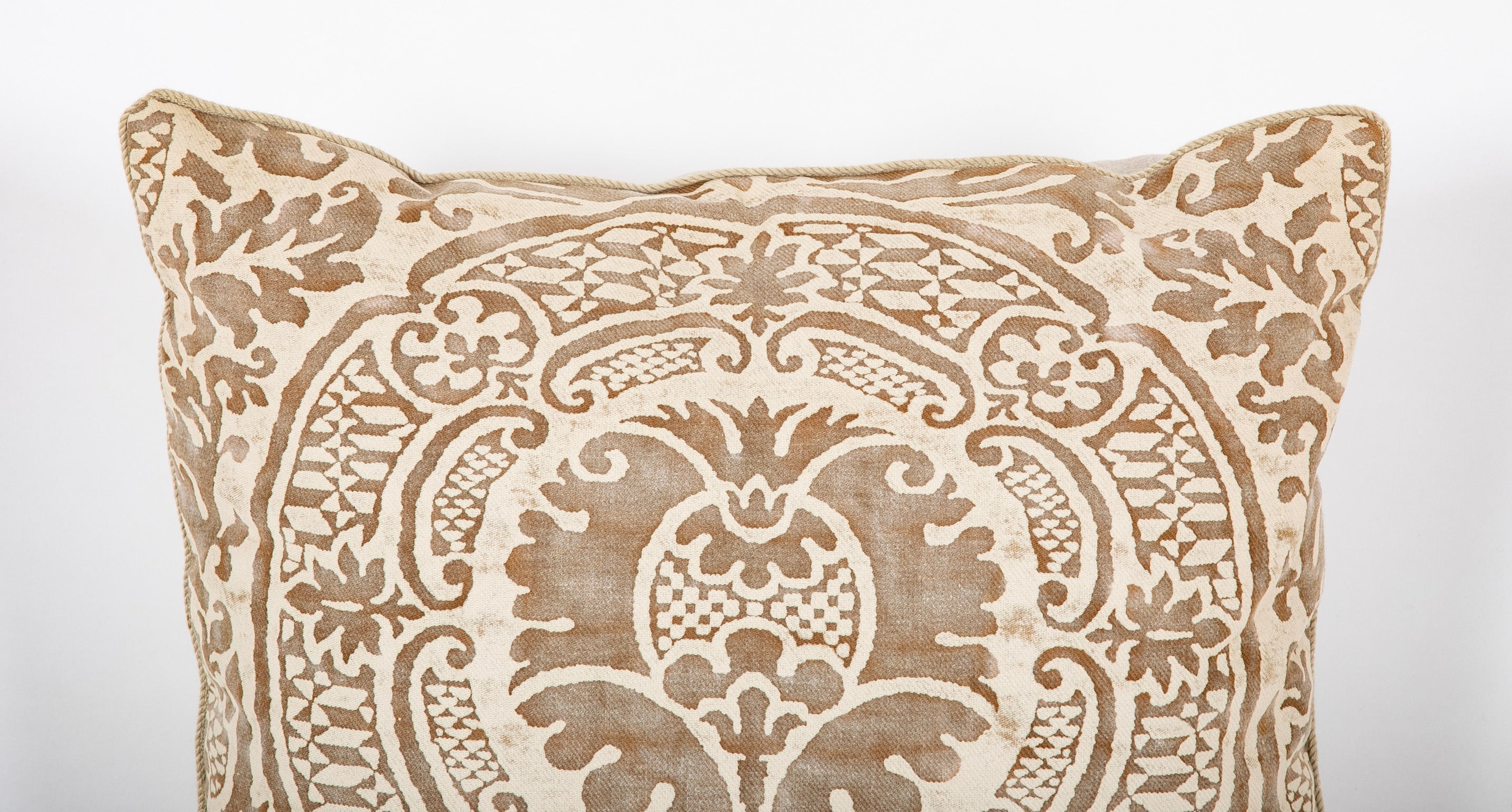 Contemporary Pillow in Fortuny Cream & Brown Orsini Pattern Fabric