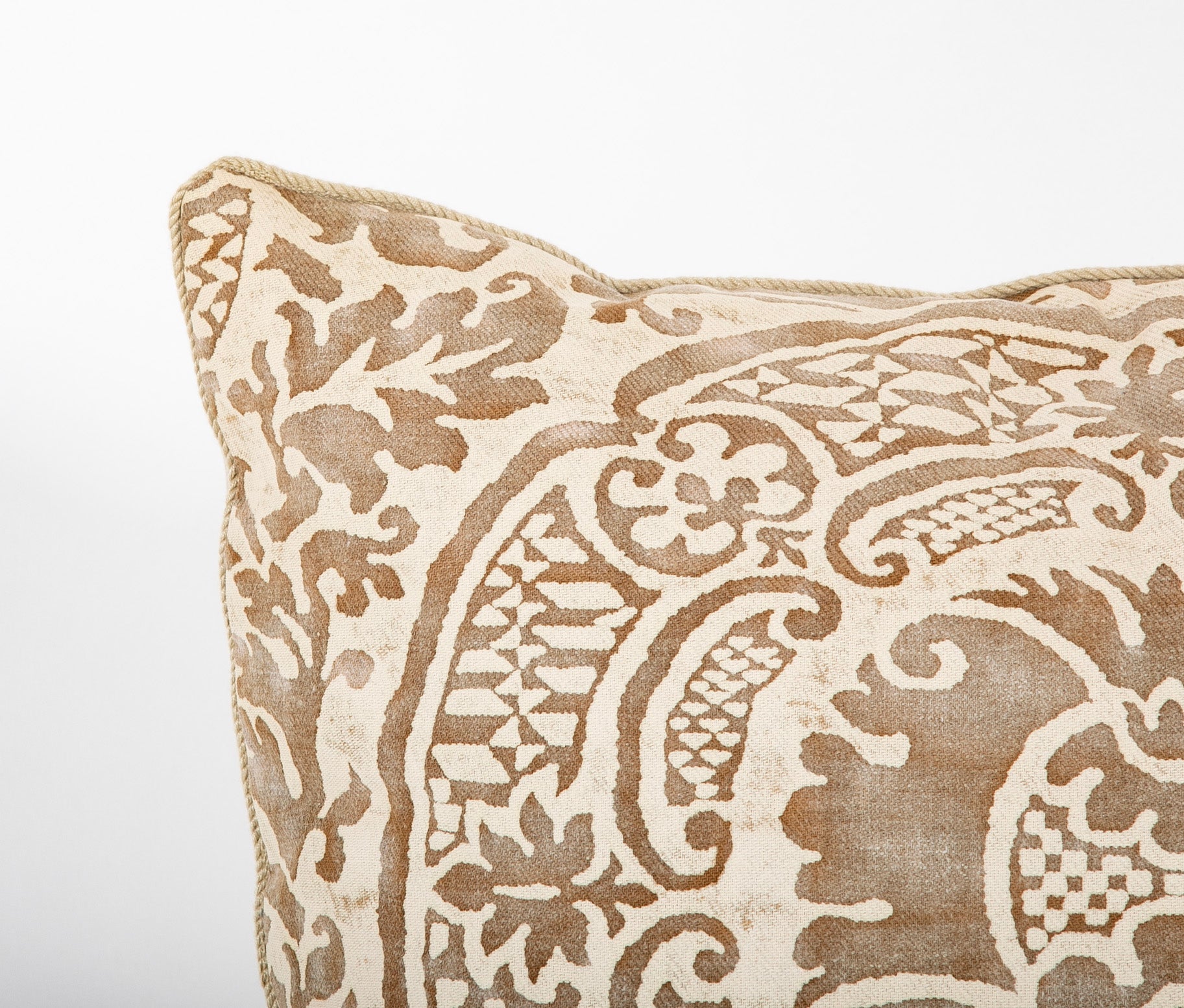 Contemporary Pillow in Fortuny Cream & Brown Orsini Pattern Fabric